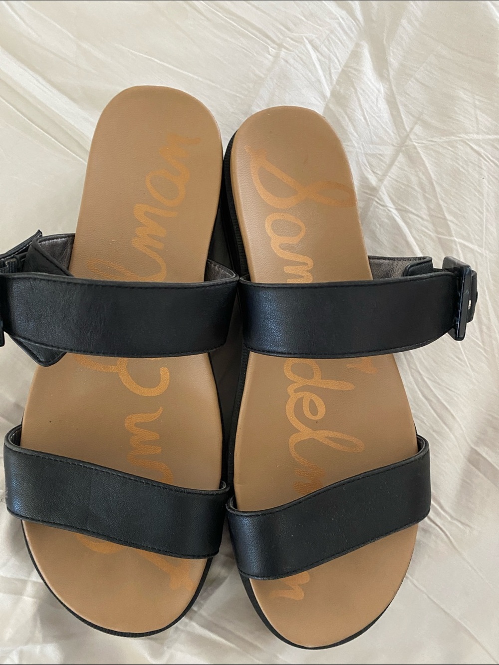 Sam Edelman Agustine Platform Sandala Black Leather Two-Strap Slide  Size 8